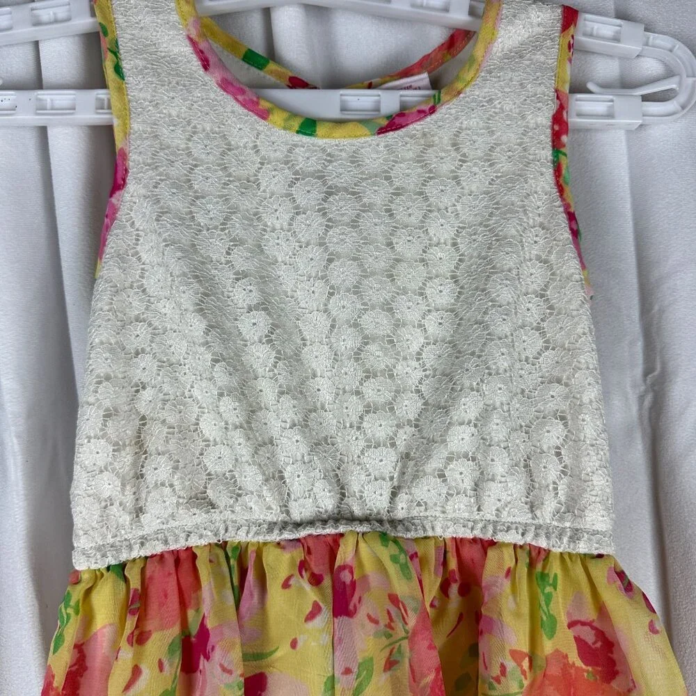 Real Love Girls' High-Low Floral Dress With Lace Bodice Size 7/8 Multicolor